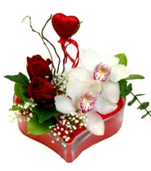  �i�ek sipari�i Ankara Sincan anneler g�n� �i�ek yolla  mika kalp i�inde 2 g�l 1 kandil orkide kalp �ubuk