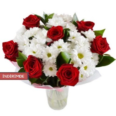 7 k�rm�z� g�l ve 1 demet krizantem  Ankara Sincan �i�ek , �i�ek�i , �i�ek�ilik 