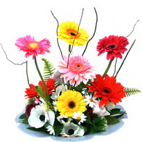  Ankara Sincan internetten �i�ek sipari�i  camda gerbera ve mis kokulu kir �i�ekleri 