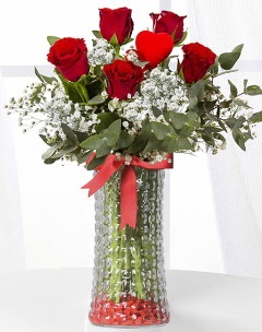 5 adet k�rm�z� g�l kalp �ubuk cam vazoda  Ankara Sincan �i�ek , �i�ek�i , �i�ek�ilik 