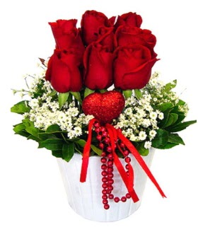9 k�rm�z� g�l seramik ve kalp �ubuk  Ankara Sincan hediye �i�ek yolla 